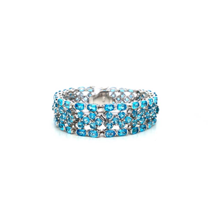 Brazalete de topacio azul en plata de ley 925 - KSD 45654 para venta al por mayor de Kotawala Jewels