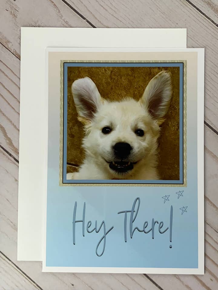 Hey There – Golden Retriever Puppy Greeting Card for wholesale by Near and Far Design Studio