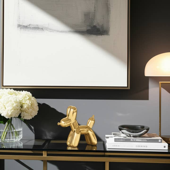 Ceramic Modern Balloon Dog Animal Figurine - Gold, 7 in. for wholesale by Sagebrook Home