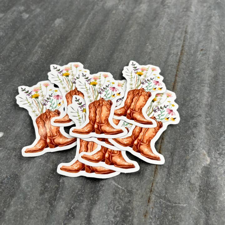 Adesivo in vinile sagomato a forma di stivale con vaso di fiori per la vendita all'ingrosso da parte di Sage & Soil