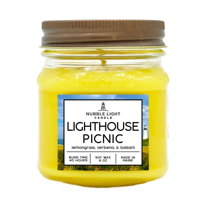 Lighthouse Picnic 8oz. Scented Soy Candle for wholesale by Nubble Light Candle