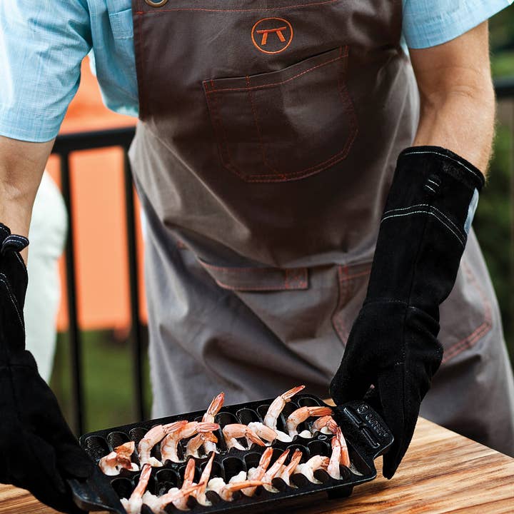 Fox Run Brands - Wholesale Oven Mitt/Pot Holder - Outset Leather Grill Gloves, Black, Set of 2, 15"