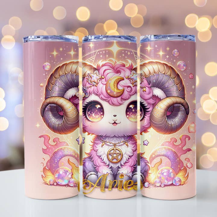 Copo Térmico Celestial de Aço do Zodíaco Áries Kawaii com Cristais por atacado de Hallowed Relics