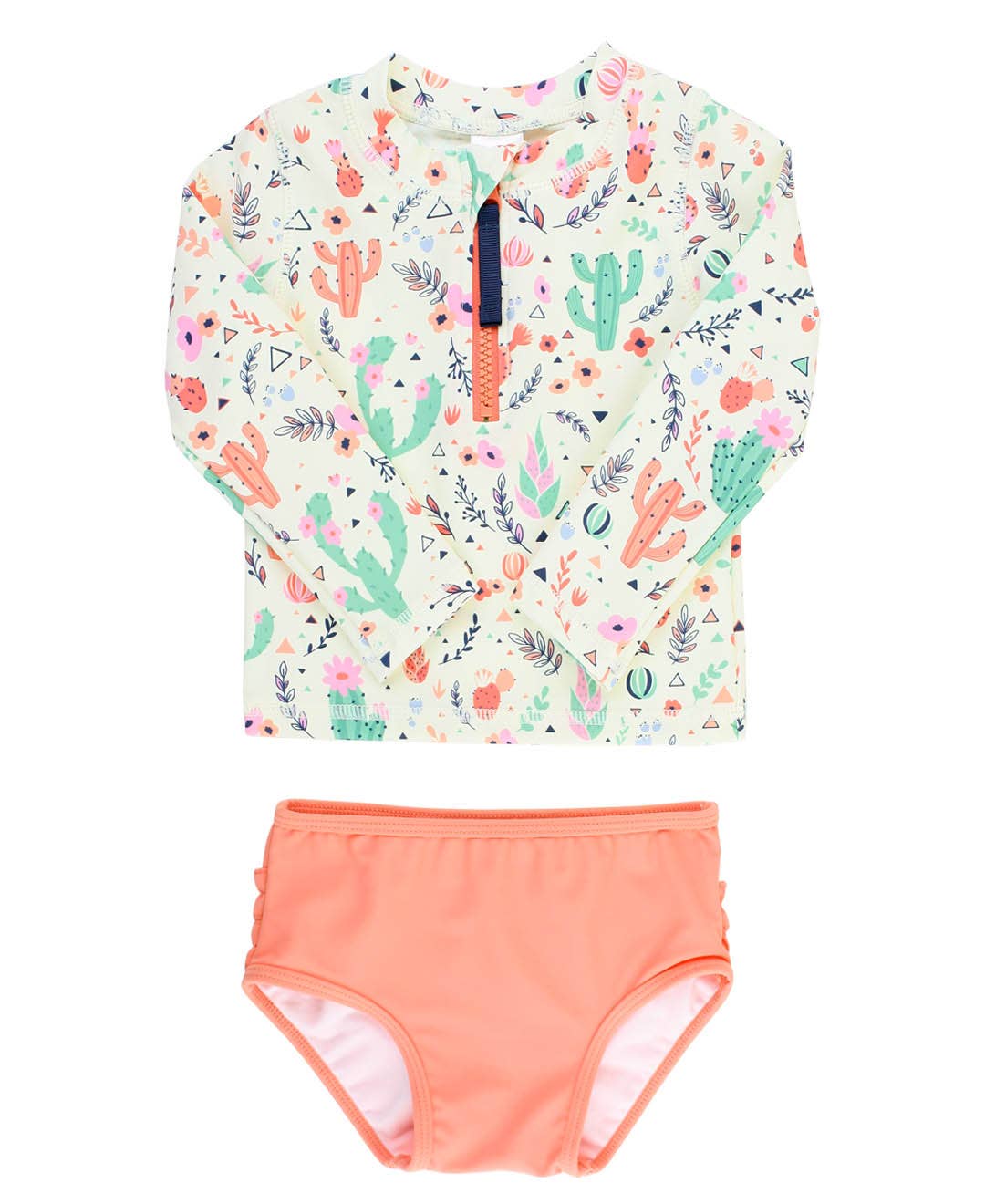 RuffleButts + RuggedButts - Venta al por mayor Camiseta de protección solar - Niños - Conjunto de baño de dos piezas con cremallera y mangas largas Girls Desert Blossoms con volantes traseros característicos.2