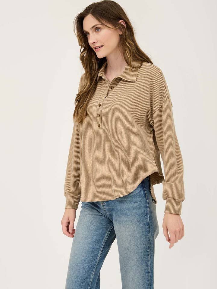 Blu Pepper - Wholesale Knit Top - Women's - PINSTRIPE COLLARED HALF BUTTON KNIT TOP8