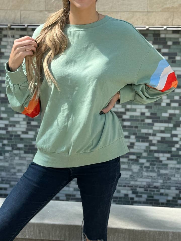 Jade Ella Striped Sleeve Loose Sweatshirt for wholesale on Faire