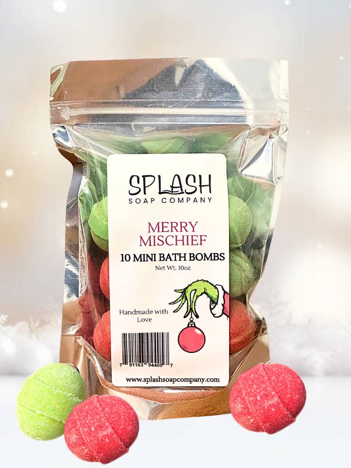 Merry Mischief Mini Bath Bombs for wholesale by Splash Soap Company