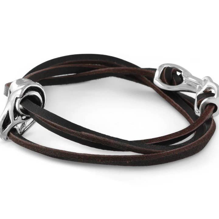 Bracelet en cuir crâne d'oiseau - Argent pour la vente par Lost Apostle