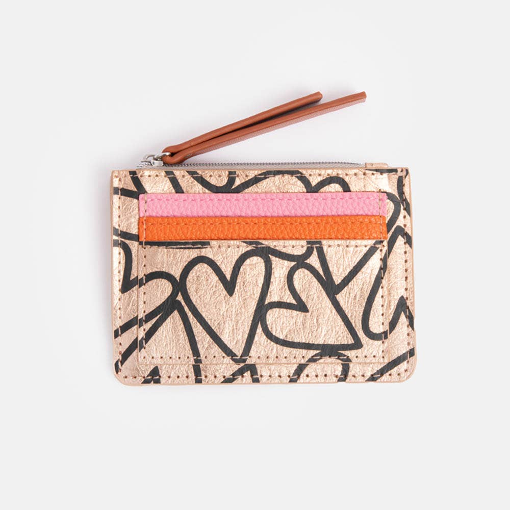 Caroline Gardner - Vente Portefeuille – femme - Petit porte-monnaie à patch cœur en doré rose effet cuir0