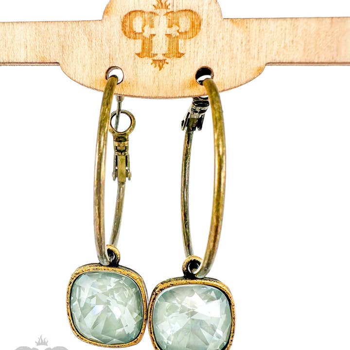 Pink Panache Brands - Wholesale Dangle Earrings - Square Austrian crystal hoop earring, 12mm6