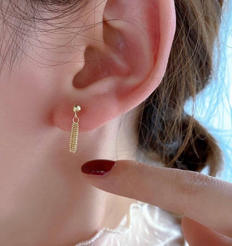 Haengseongworkshop - Wholesale Dangle Earrings - Korean Gold Plated Mini 5 Layers Tassel Chain Earrings 2.5cm3