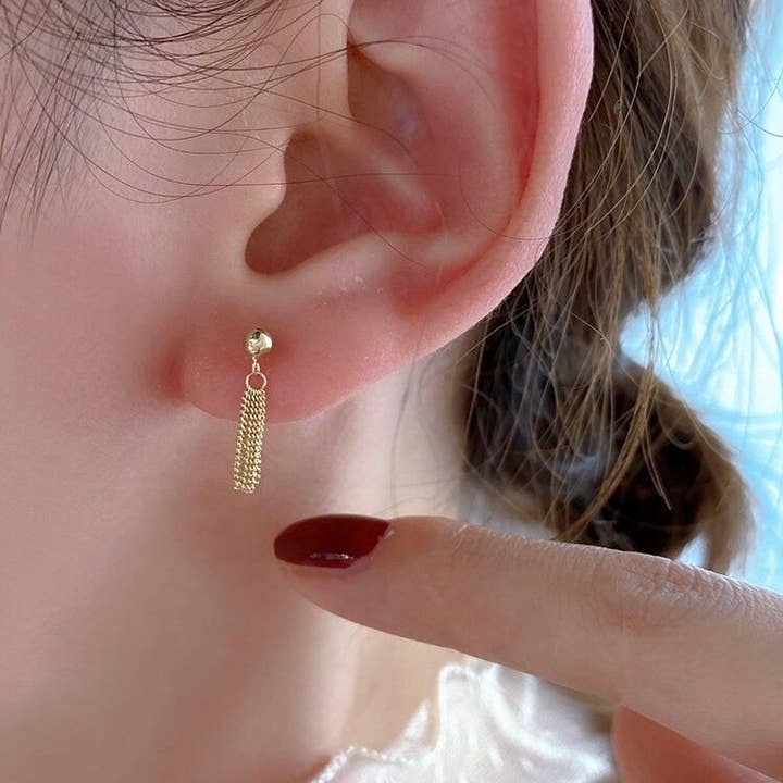 Haengseongworkshop - Wholesale Dangle Earrings - Korean Gold Plated Mini 5 Layers Tassel Chain Earrings 2.5cm3