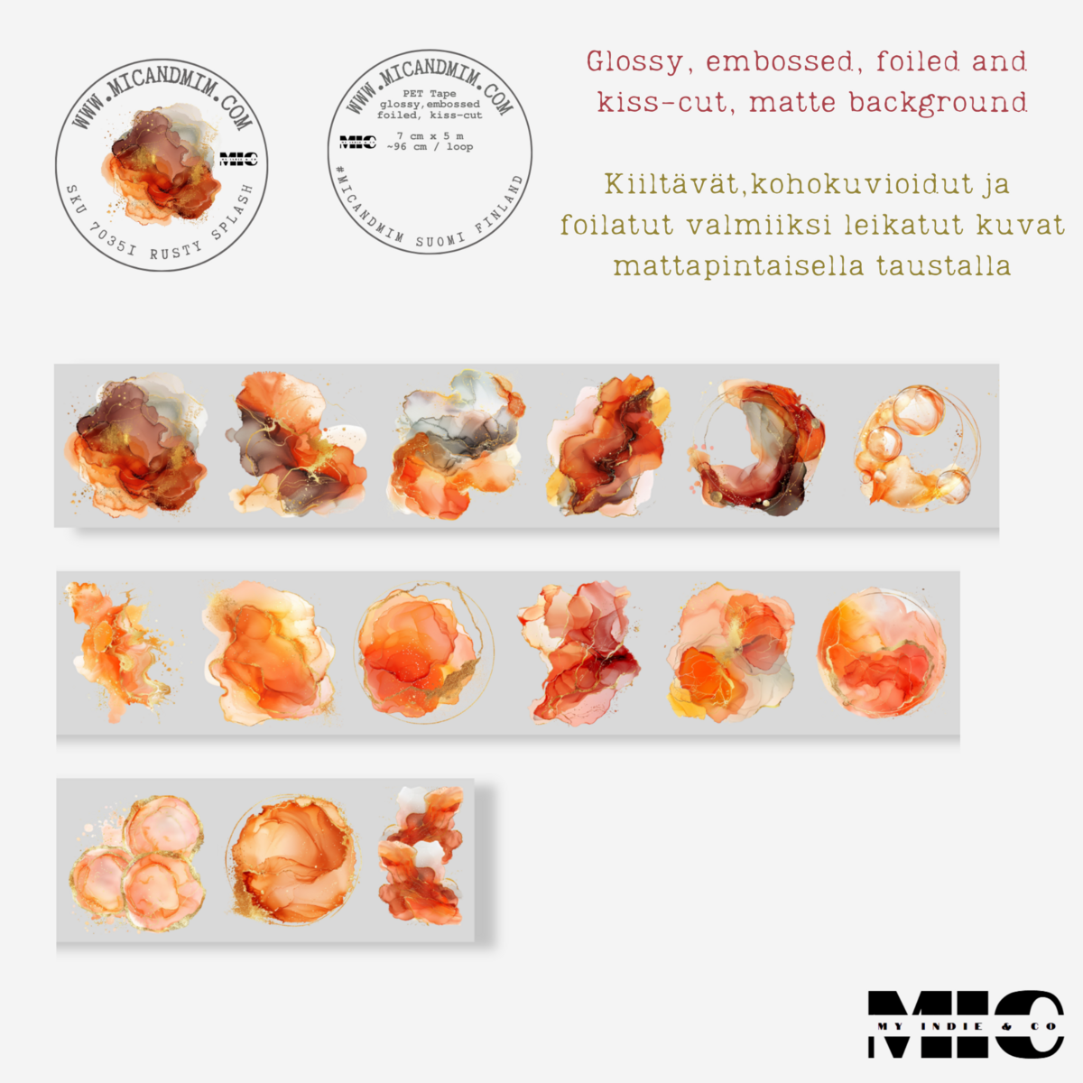 MIC & MIM Premium Paper Shop - Vendita all'ingrosso Nastro washi - MIC | Nastro PET (3D laminato e taglio kiss-cut): Rusty Splash7