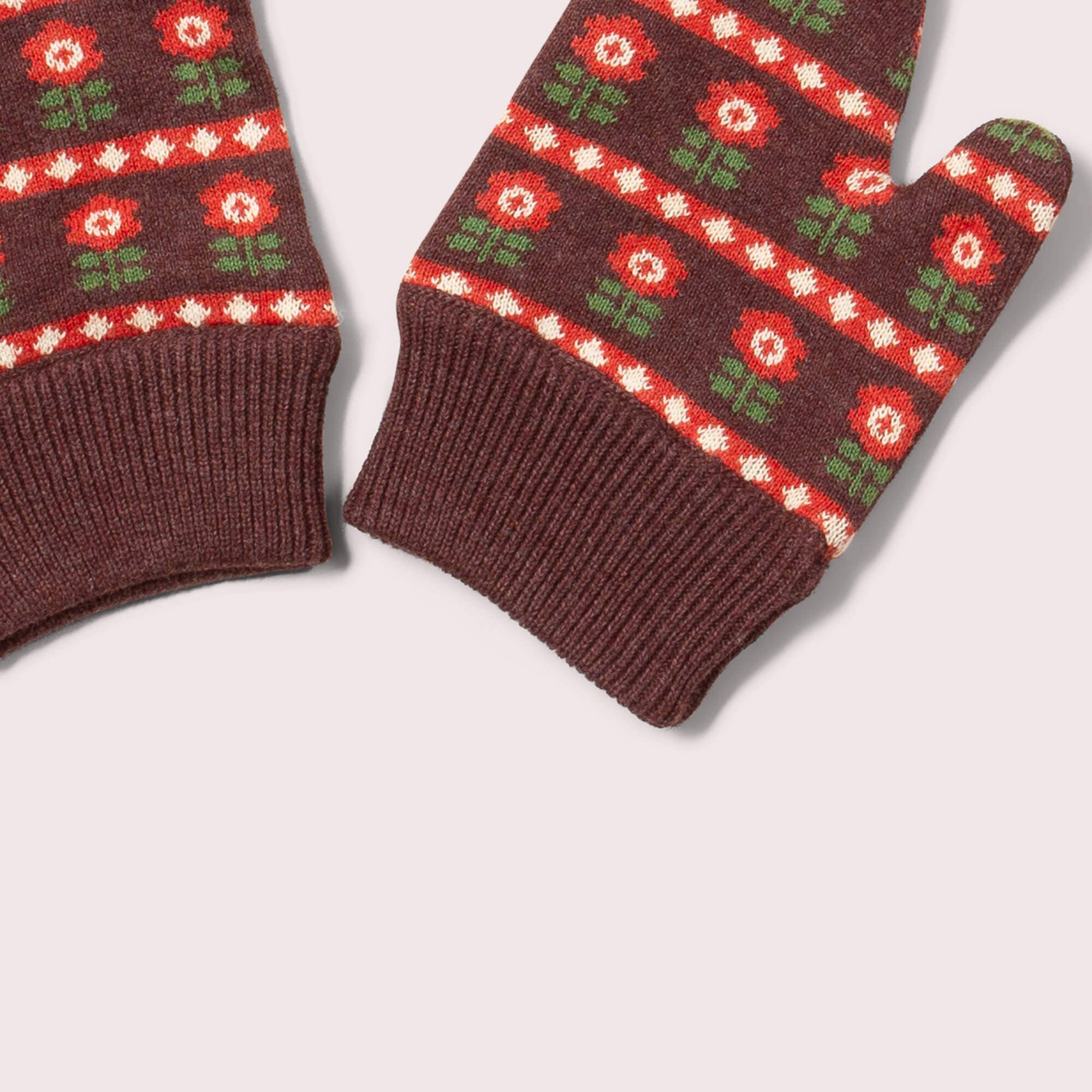 Brown Collecting Flowers Knitted Mittens for wholesale on Faire5