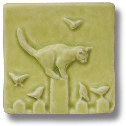 Whistling Frog Tile Inc. – Großhandel Wandfliesen – Kunstfliese „Katze auf Zaun“, ideal als Geschenk für Katzen, Purr Meow4