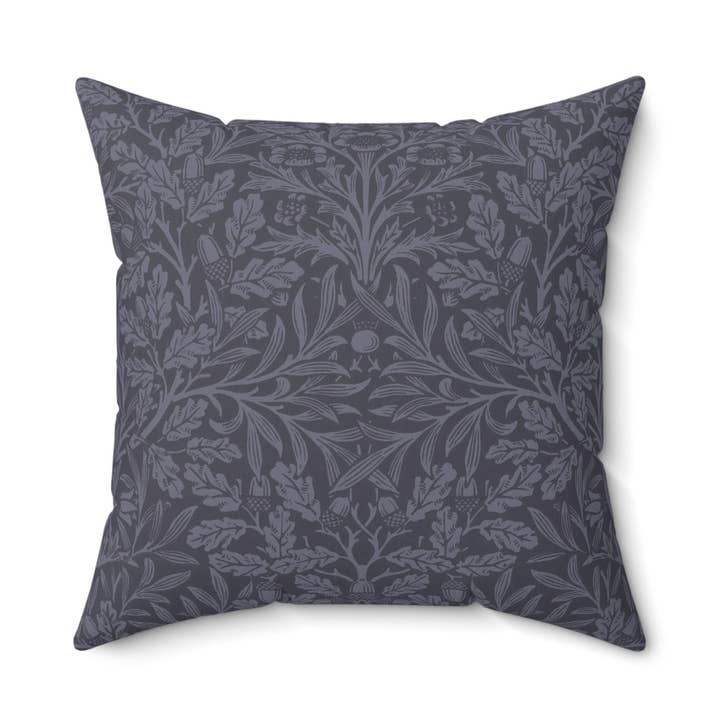 Faux Suede Cushion inspired by William Morris - Acorns and Oak Leaves Collection (Smokey Blue) for wholesale by Willy Morris Home Emporium
