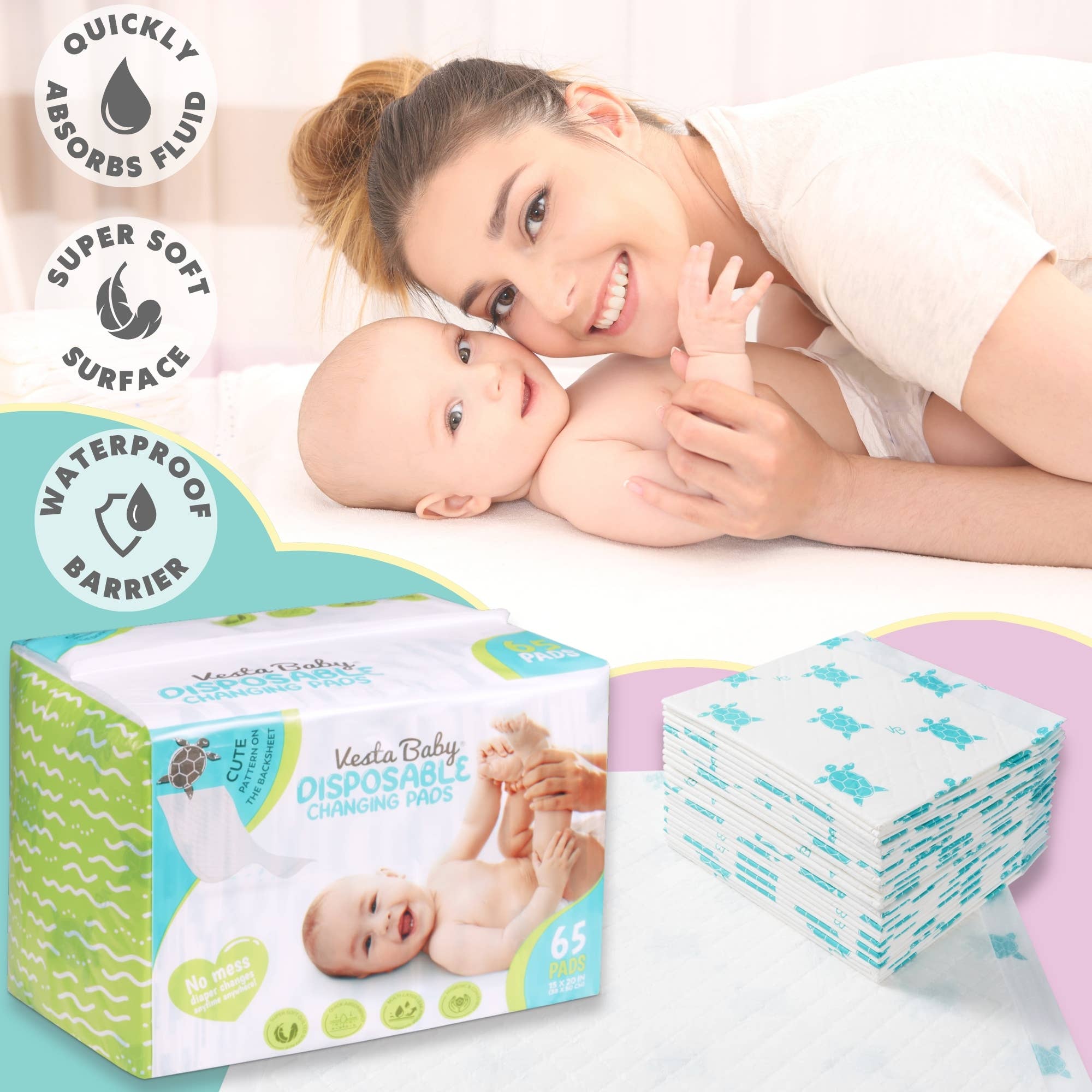 Vesta Baby - Wholesale Changing Mat/Pad - Baby - Baby Disposable Changing Pads - 65 Absorbent Waterproof Mats1