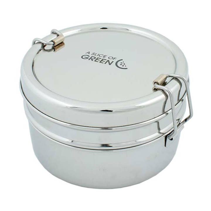 Chapra - Boîte à déjeuner ronde à deux niveaux pour la vente par Green Pioneer: A Slice of Green + ReSpiin