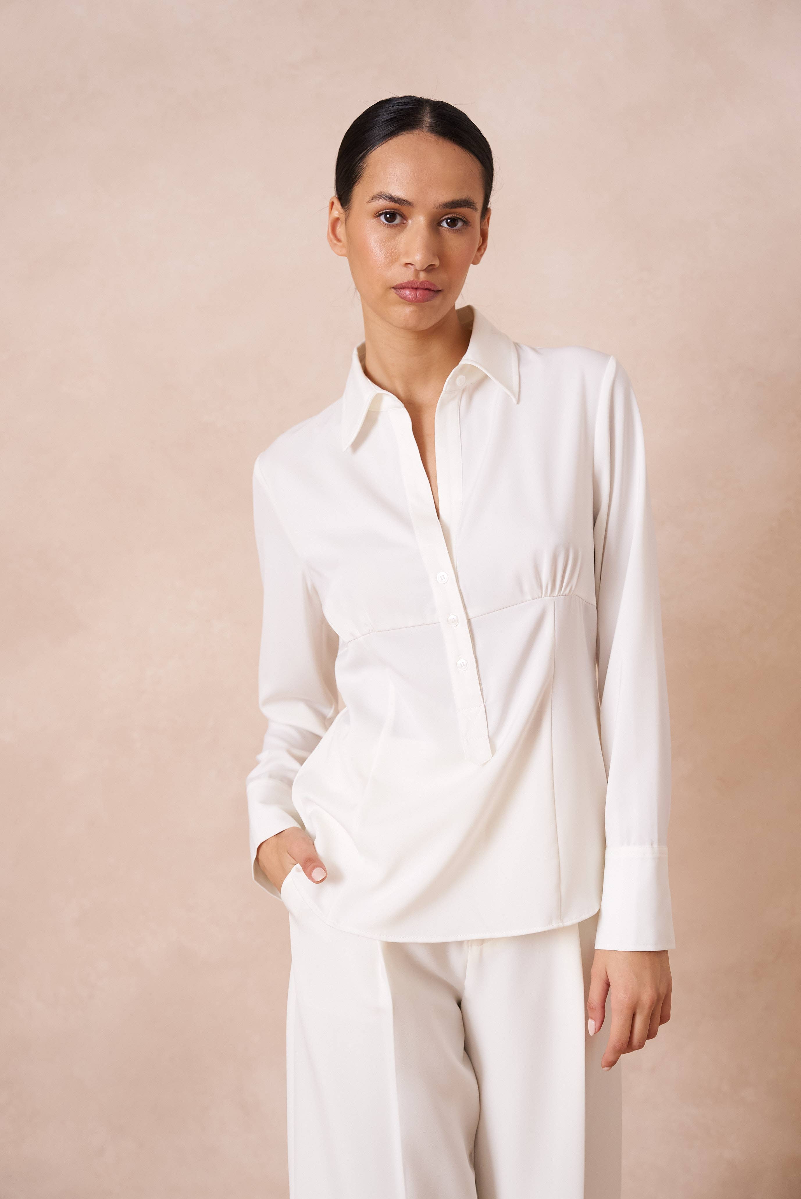 Attentif Paris - Wholesale Button Down Shirt - Women's - Satin corset shirt with lapel collar5
