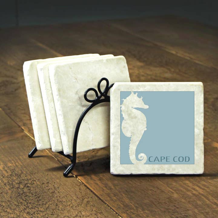 CM690- Seahorse With Teal Background Marble Coasters for wholesale by Paint The Town