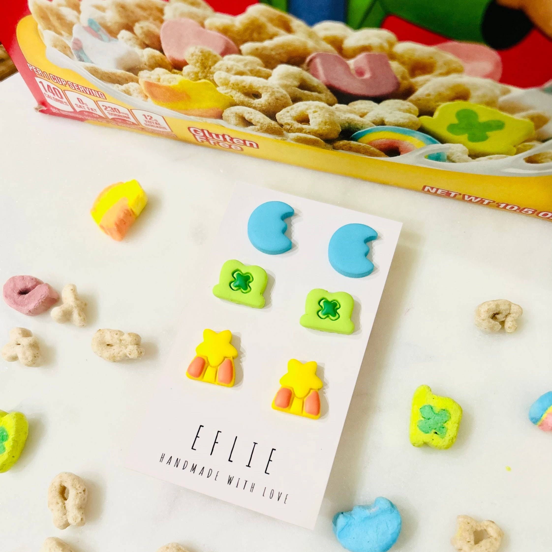 Eflie - Wholesale Stud/Post Earrings - St Patrick's Lucky Charms Marshmallow Clay Earrings3