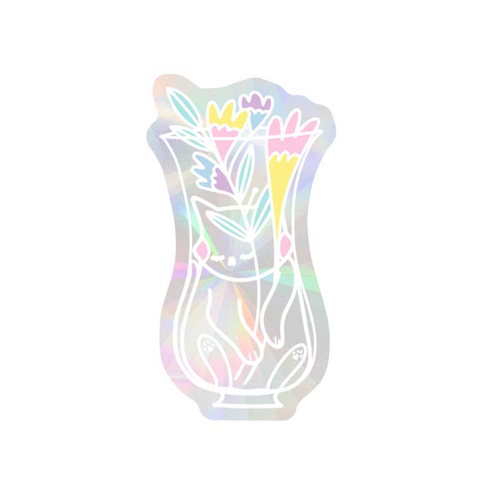 Gatto e fiori — Acchiappasole arcobaleno — Decalcomania per finestra per la vendita all'ingrosso da parte di Cheery Human Studios