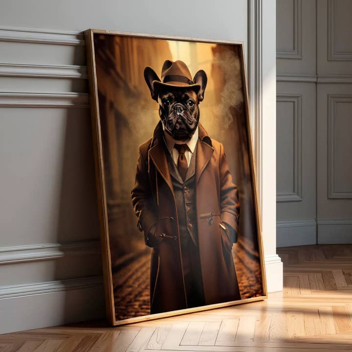 Vintage Gangster | Unik Fransk Bulldog Väggkonst Print för wholesale av Belter Prints