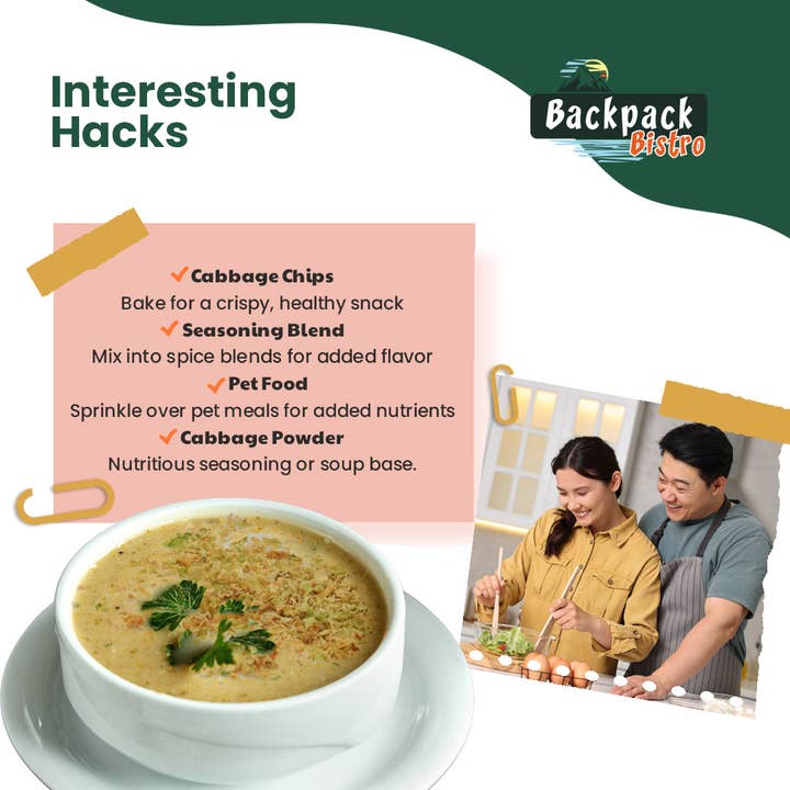 PRIDE INDIA BRANDS - Wholesale Dried/Dehydrated Vegetables - Backpack Bistro Dehydrated Finely Chopped Cabbage 8.8 oz6