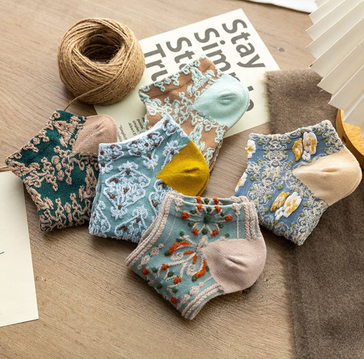 Assorted pairs pack pattern per pair min packs pairs JCS020 Vintage 3D Floral Socks for wholesale on Faire5