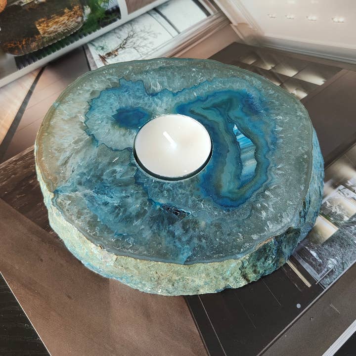 Agate flat tealightholder dyed for wholesale by Home Jewels