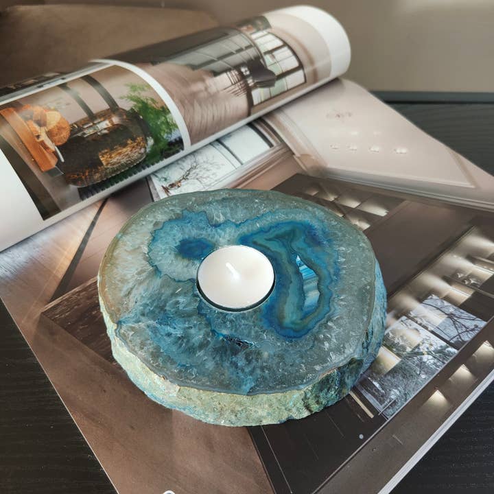 Agate flat tealightholder dyed for wholesale by Home Jewels