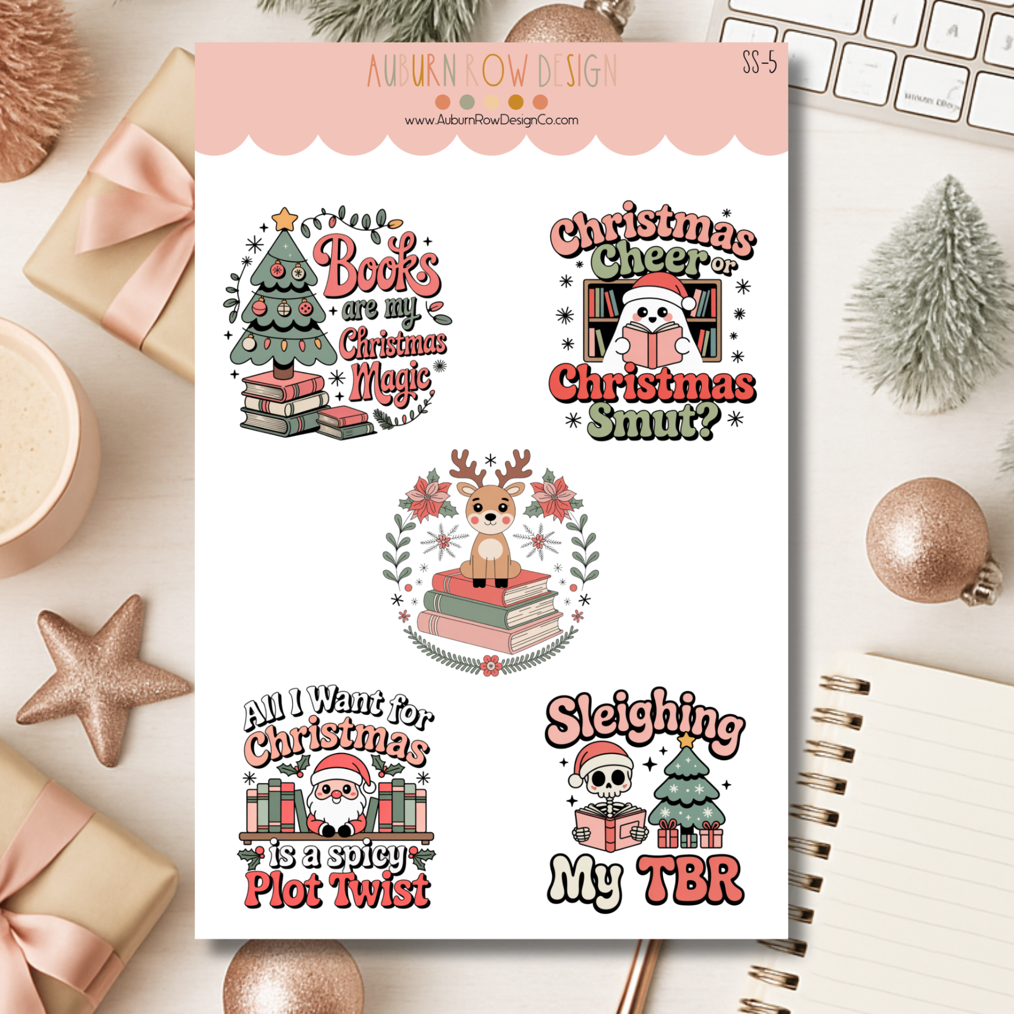 Auburn Row Design - Wholesale Sticker - Boekachtige Kerst Stickerblad1
