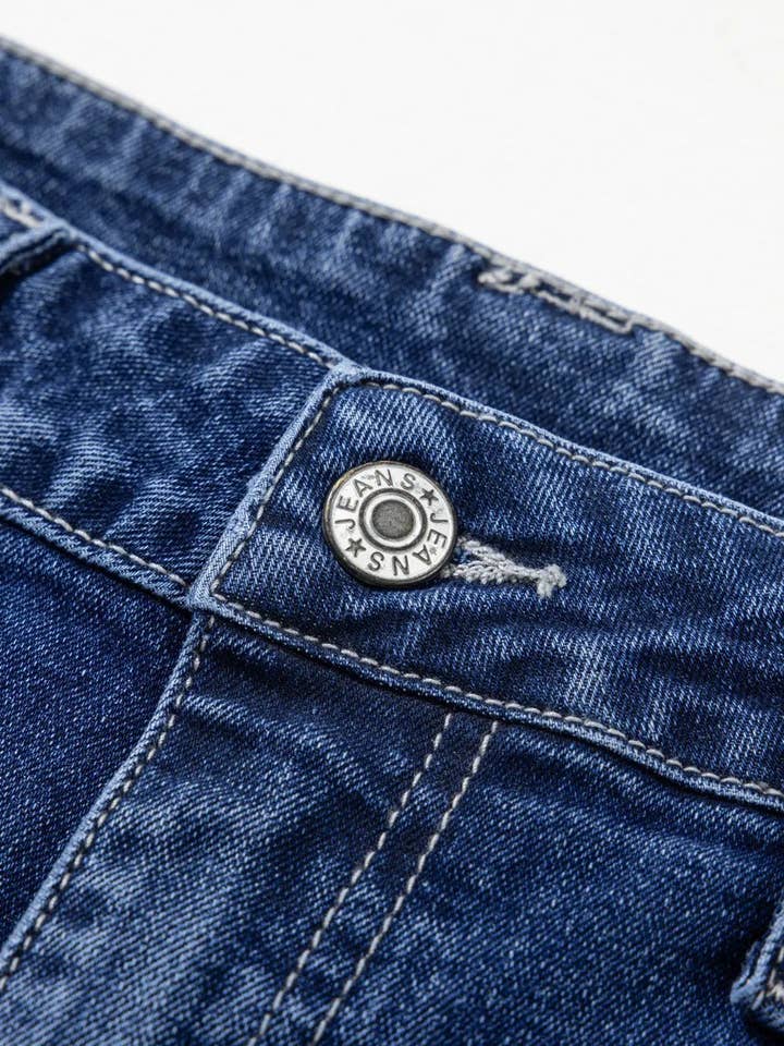 DarkBlue High-Rise Stylish Retro Straight-Leg Jeans for wholesale on Faire