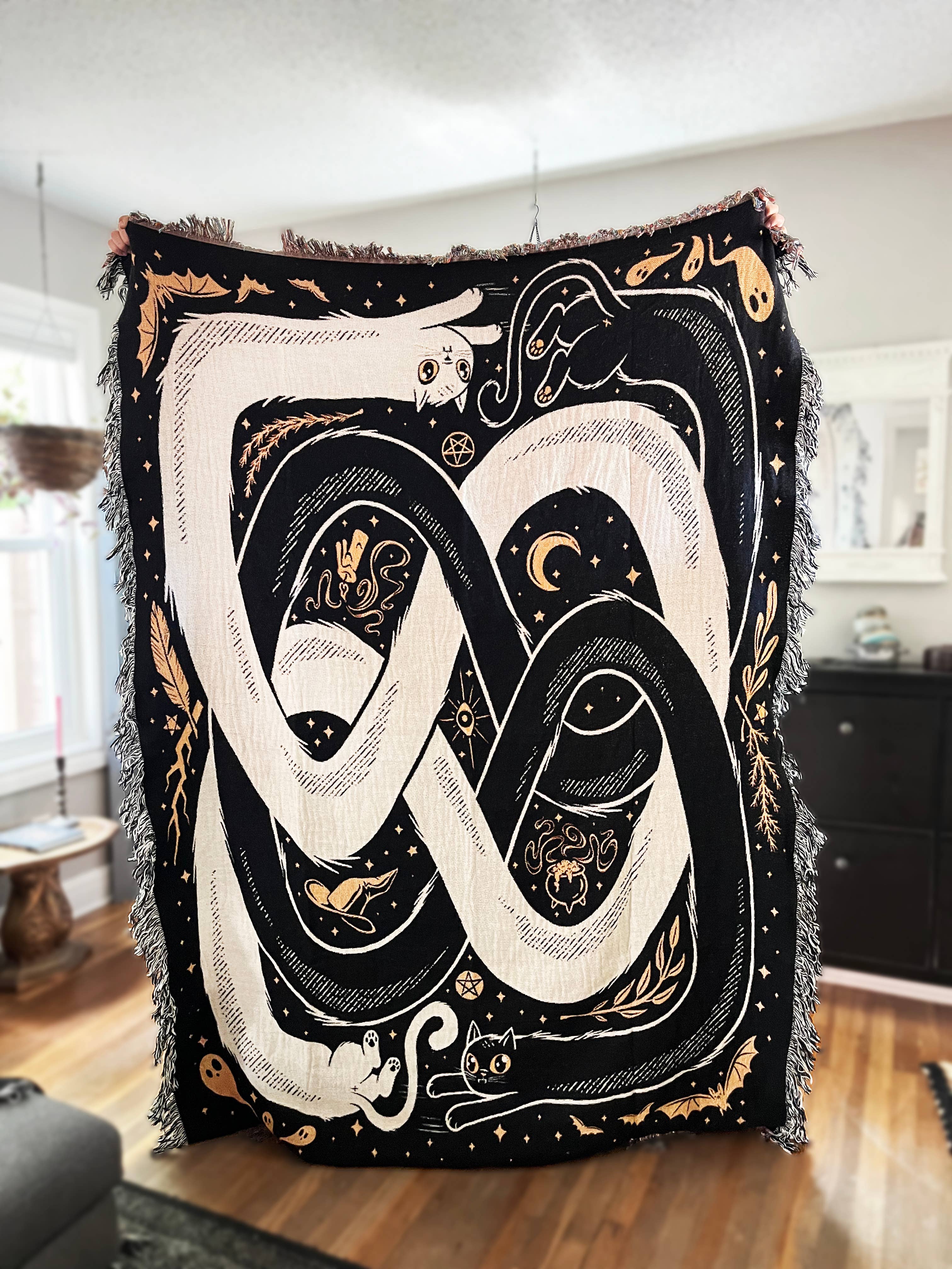 Elissa Marie Creative - Wholesale Throw Blanket - OuroPURRos Woven Throw Blanket | witchy | cats | occult4