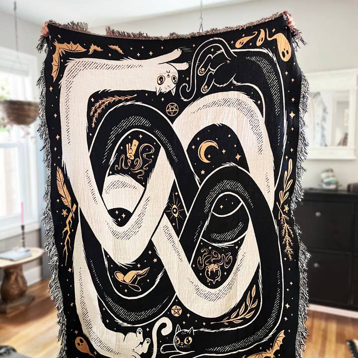 Elissa Marie Creative - Wholesale Throw Blanket - OuroPURRos Woven Throw Blanket | witchy | cats | occult4
