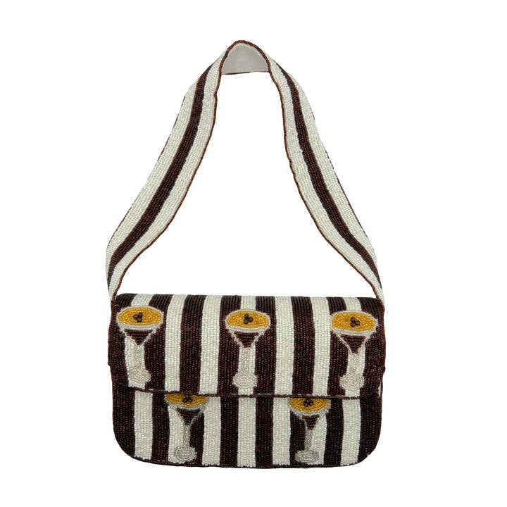 Sac à épaule perlé d'un seul côté Espresso Martini pour la vente par Pizzazz, Inc.