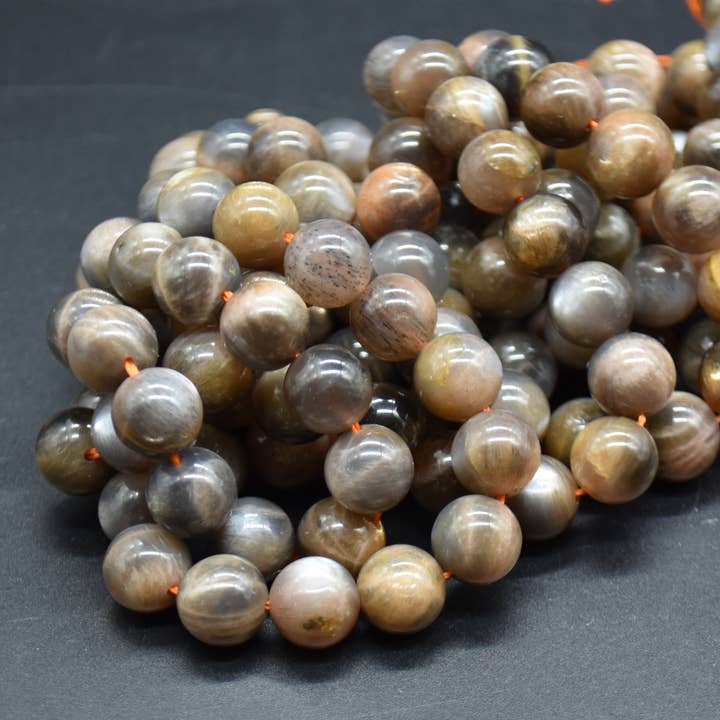 Oriental Direct Craft Supplies - Wholesale Beads - Natural Black Moonstone Semi-Precious Gemstone Round Beads3