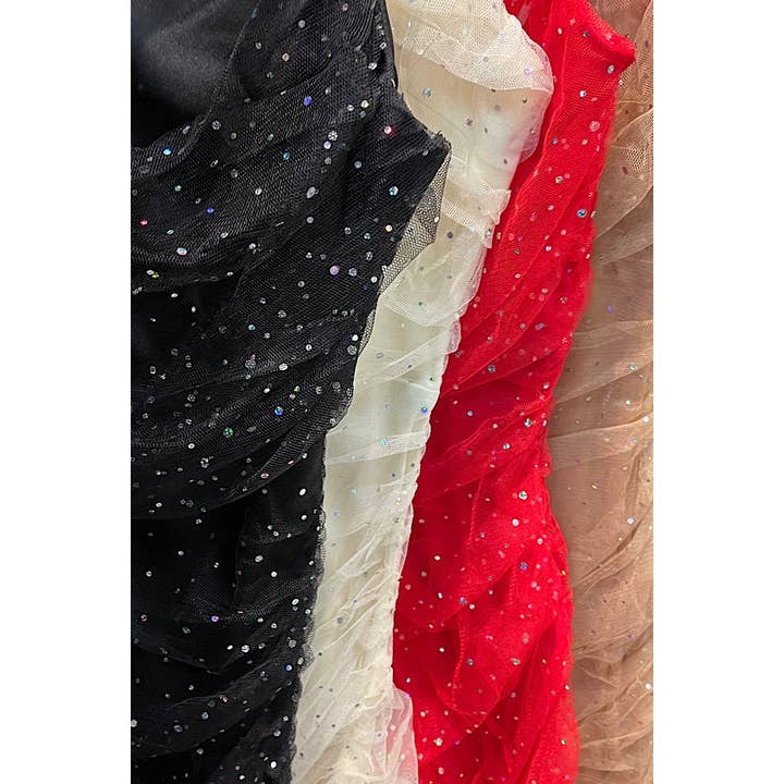 Curve Market - Wholesale Dress - Women's - PLUS SIZE SEQUIN TULLE RUCHED MINI DRESS
