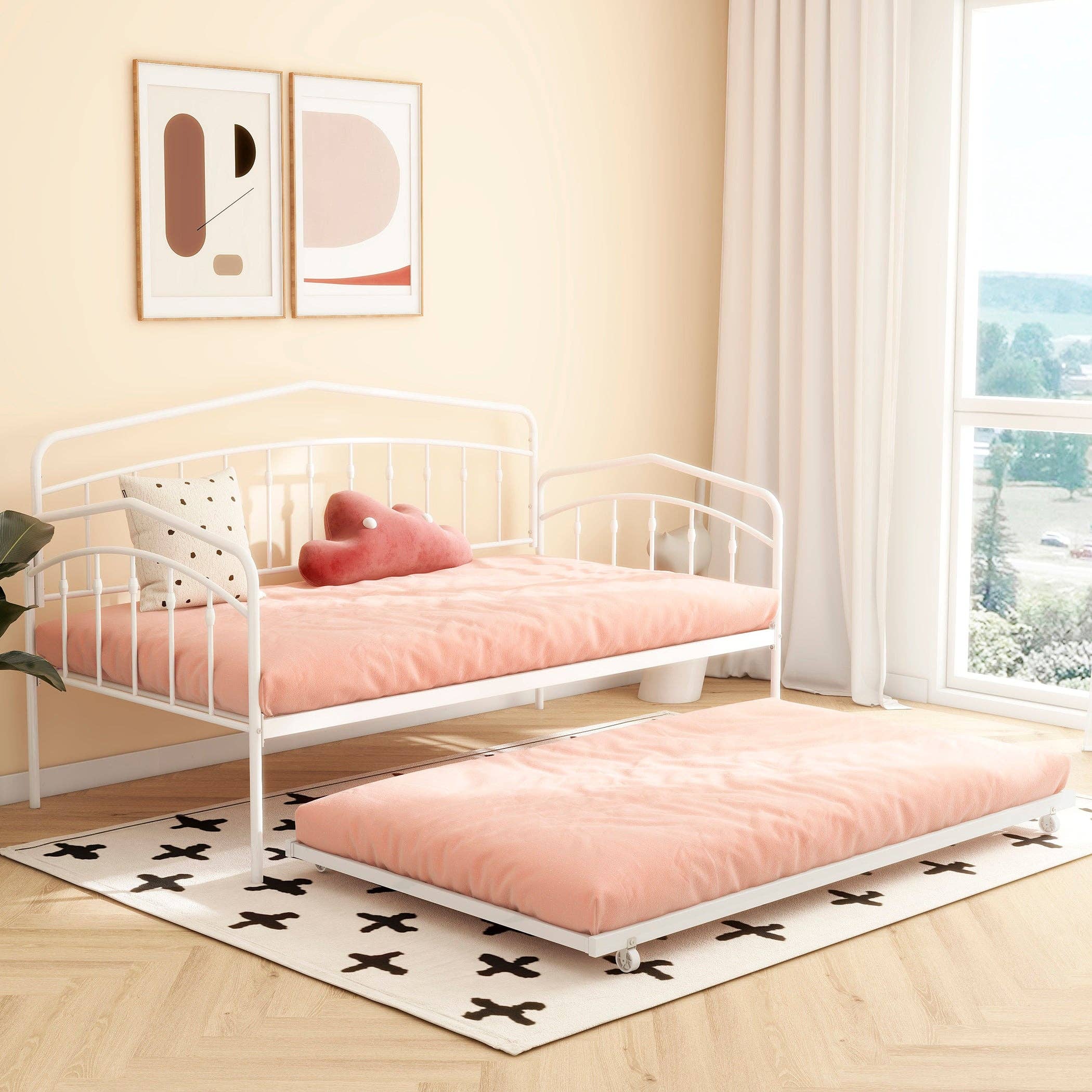 Orange County Decor - Wholesale Bed - Kids & Baby - Fox Twin Daybed With Twin Trundle, White Box Spring Not Required Twin White Metal Bedroom Daybeds Metal3