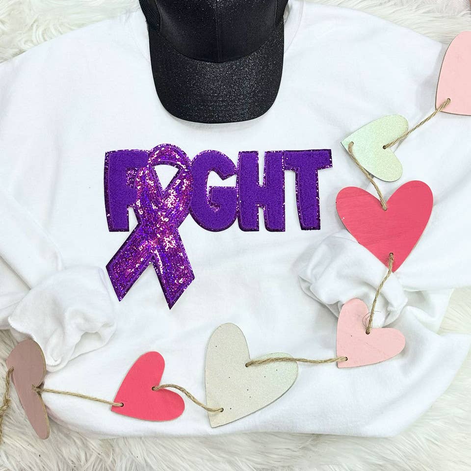 Trendy Transfers - Wholesale Patch - Purple Ribbon Fight Sequins Chenille Patch0