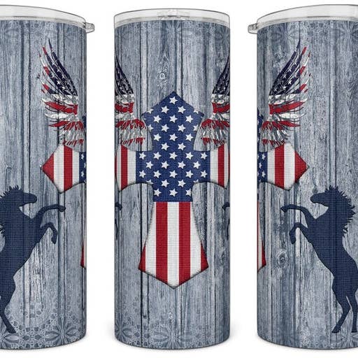 20oz Tumbler with Patriotic Cross for wholesale by The Branded Monkey