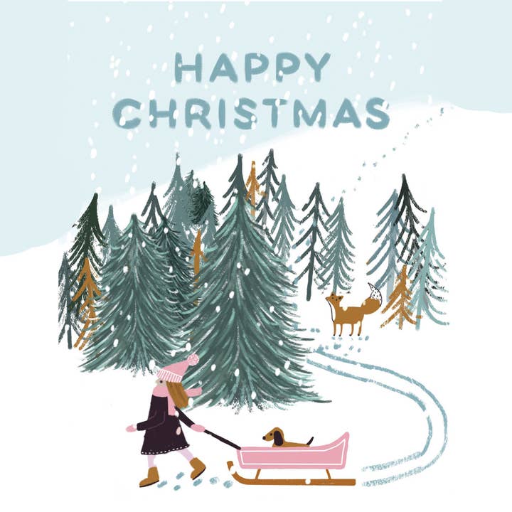 Lomond Paper Co - Wholesale Christmas Card - Girl Looking for Christmas Tree - Happy Christmas5