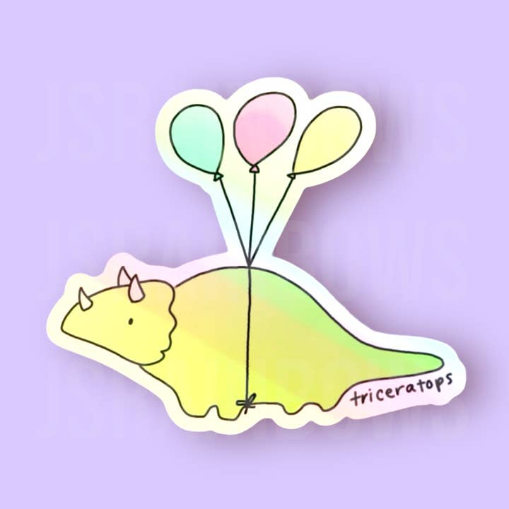 Disco Dinos, Triceratops - Holographic Die Cut Sticker for wholesale by J’s Rainbows