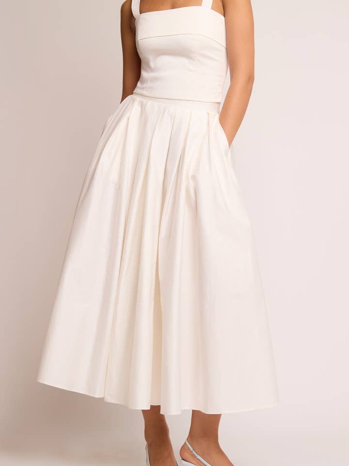 Daisy White Box Pleat Cotton Maxi Skirt for wholesale by Jaded Rose