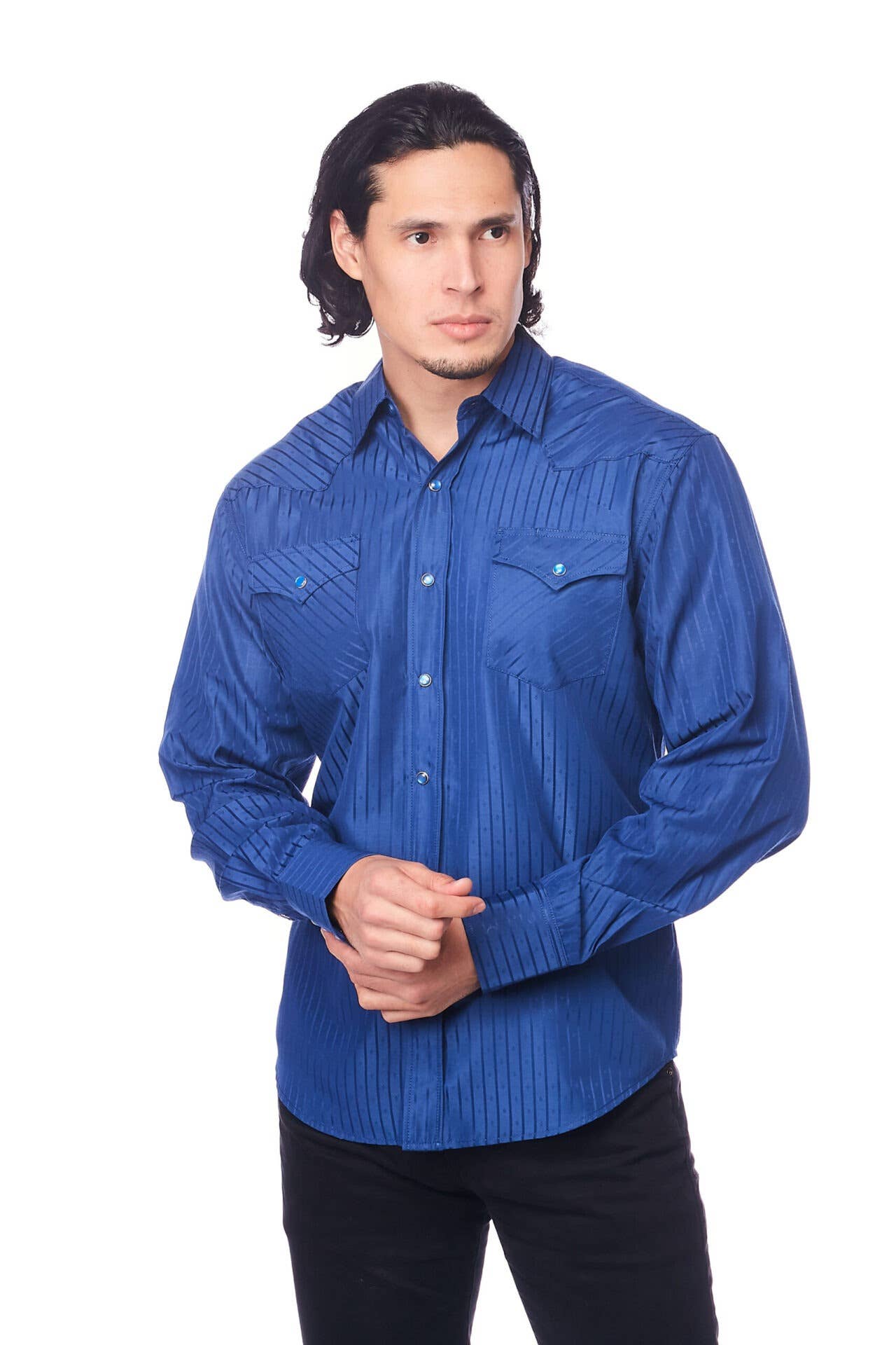 Rodeo Clothing - Wholesale Button Down Shirt - Men's - Men's long sleeve western cotton/poly yarn-dyed plain shirts11