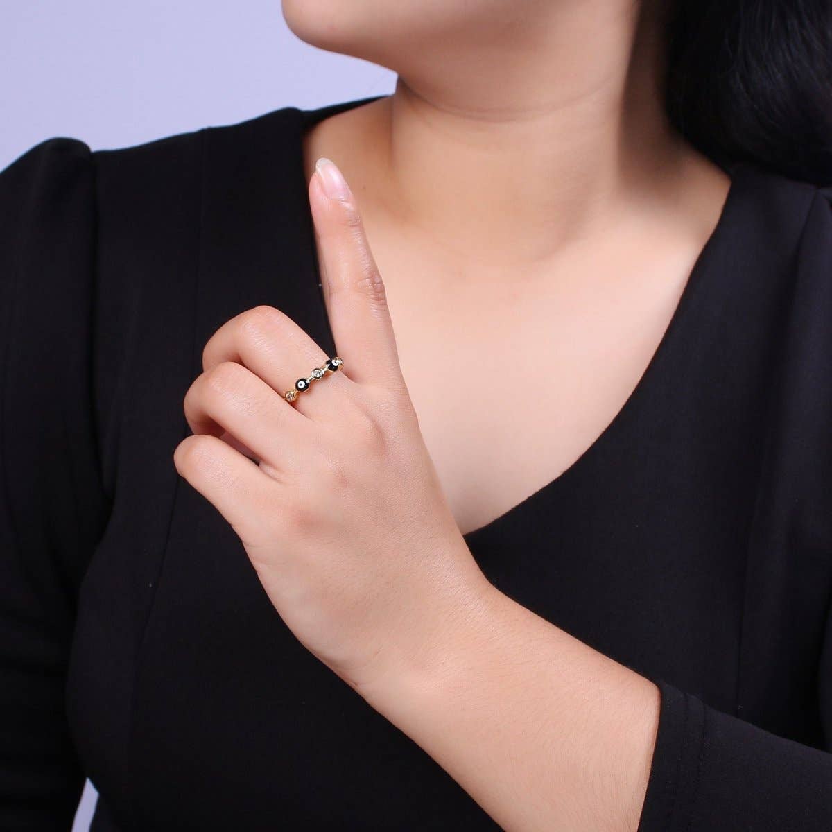 Aim Eternal – Großhandel Mehrsteinige Ringe – Weiß, Türkis, Blau, Schwarz Runder Böser Blick Emaille Klarer CZ Stapelbarer Ring U-073 - U-0764