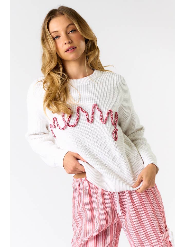 IVORY IBT33452 CHRISTMAS MERRY SUGARCANE COZY SWEATER for wholesale on Faire
