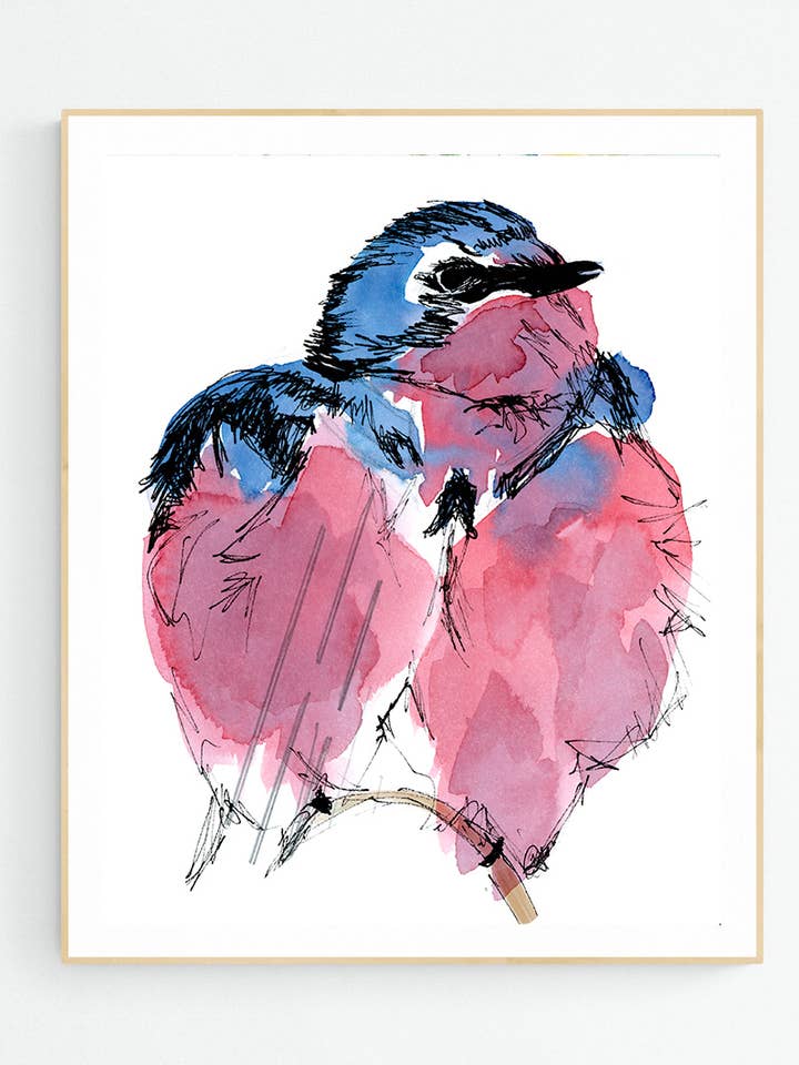 ABSTRAKT FUGL VÆG KUNST PRINT REPRODUKTION for engroshandel hos Kelly U Fine Art Studio