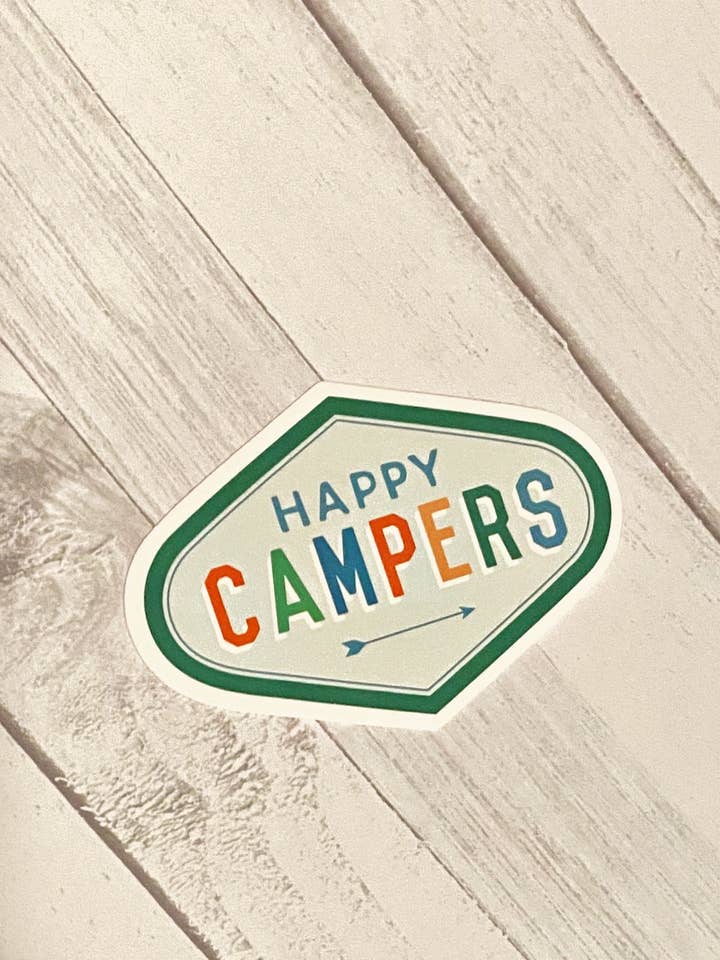 Happy Campers Waterproof Sticker Decal for wholesale by Redefined Kreative