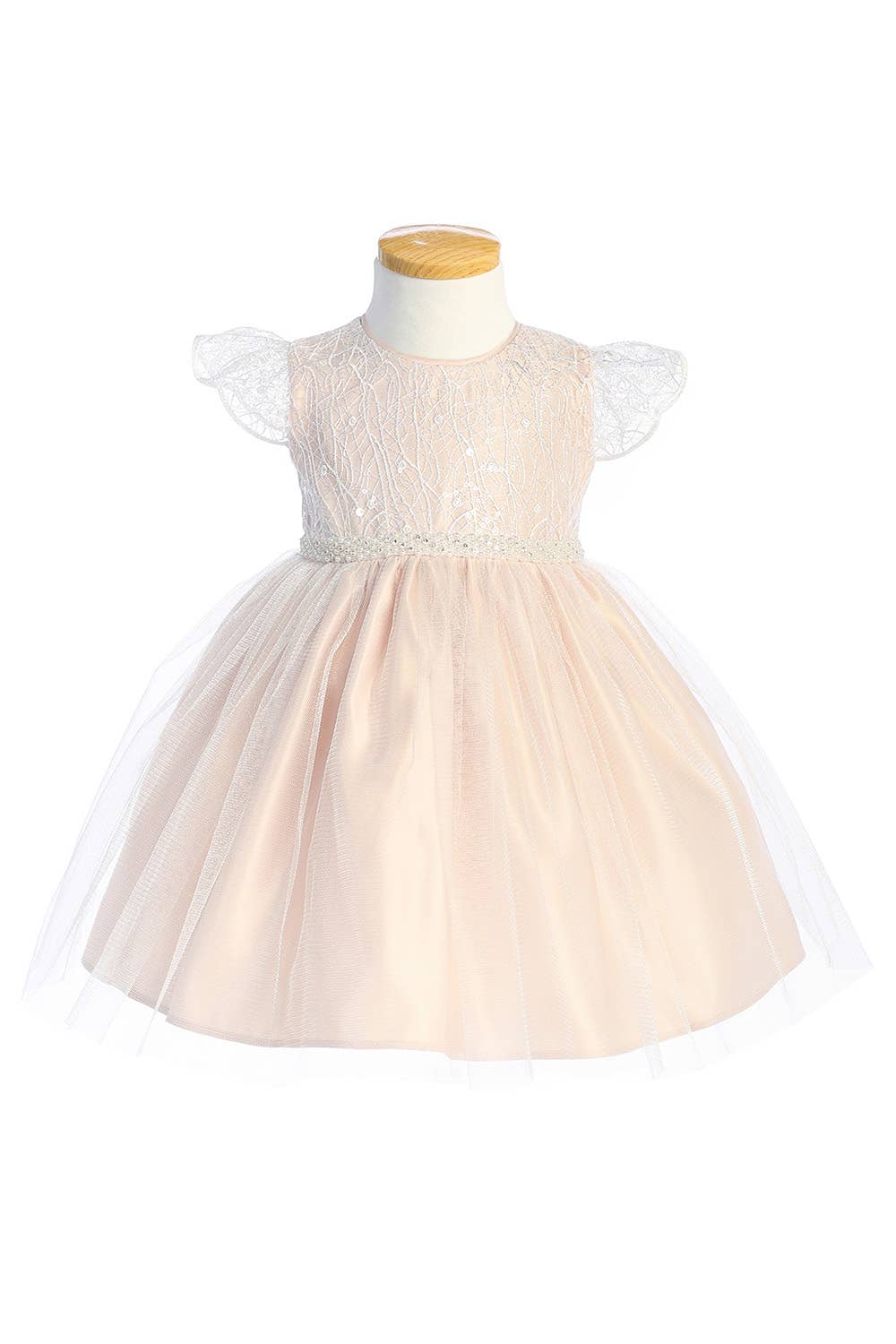 Sweet Kids, Inc. - Wholesale Dress - Kids - SK898 -sequin scallop sleeve lace with satin & crystal tulle2